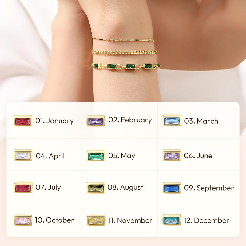 GexTyde Gold Birthstone Bracelet for Women, 18K Gold Plated Layered Jewelry Bracelet Set, Women Dainty Stackable Bracelets Link Paperclip Chain Valentines Day Gift for Women - Image 5